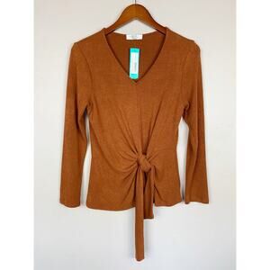 New Beacon Apparel Annie Long Sleeve Twist Knot Top Burnt Orange Women's M